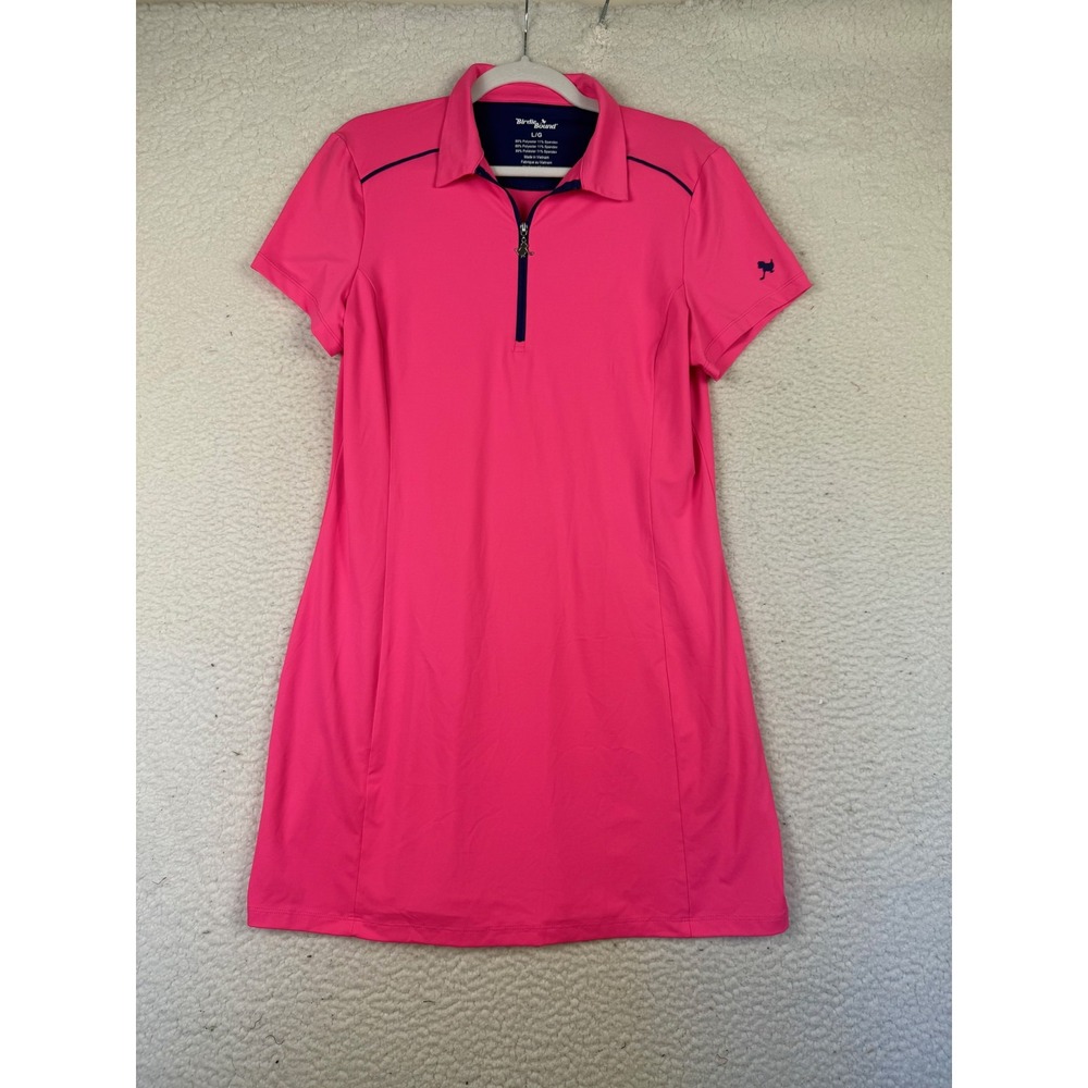 Birdie Bound Dress Womens L Pink Shirt Dress A-Line Collared Zip Stretch